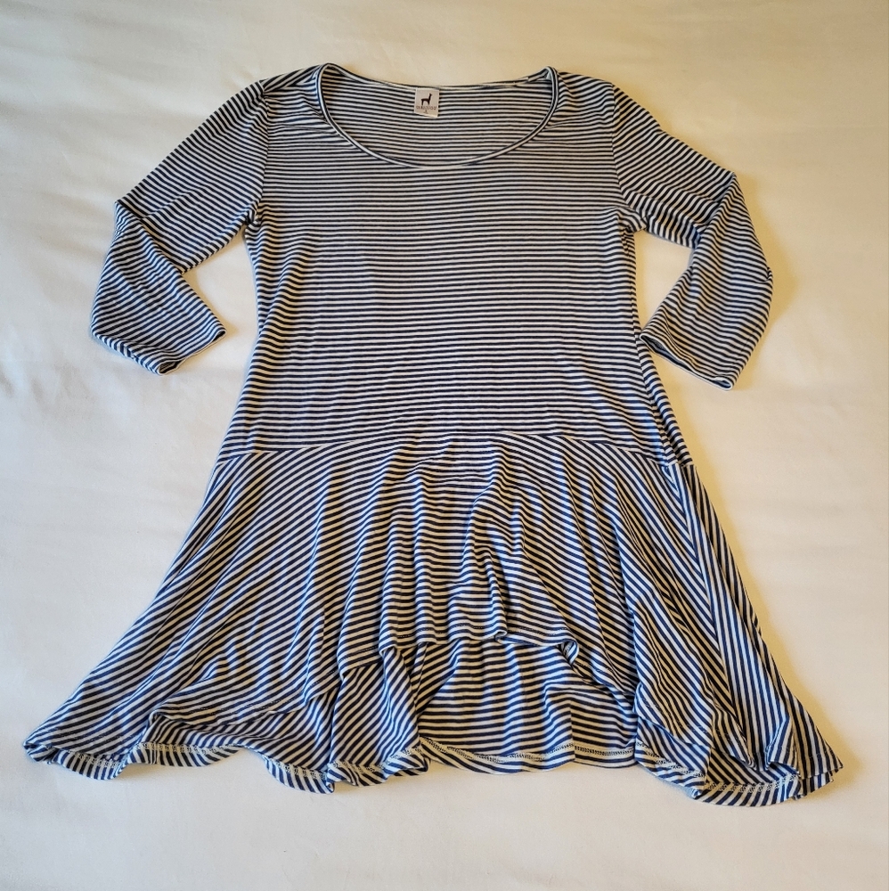 Peruvian Connection Windswept Jersey Knit Striped 3/4 Sleeve Tunic Top